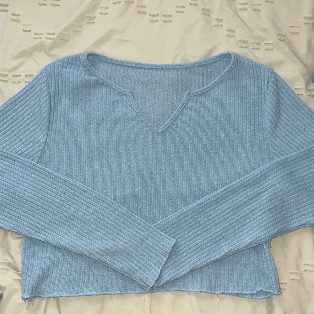 SHEIN Light Blue Long Sleeve Ribbed Top